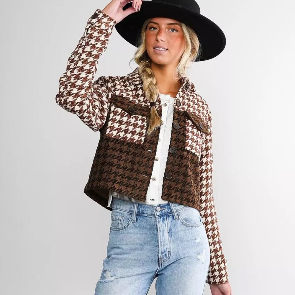 Houndstooth Brown and Cream Women's Jacket